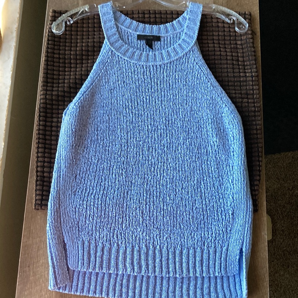 Gorgeous blue knit summer sweater J Crew Halter Neckline small sleeveless